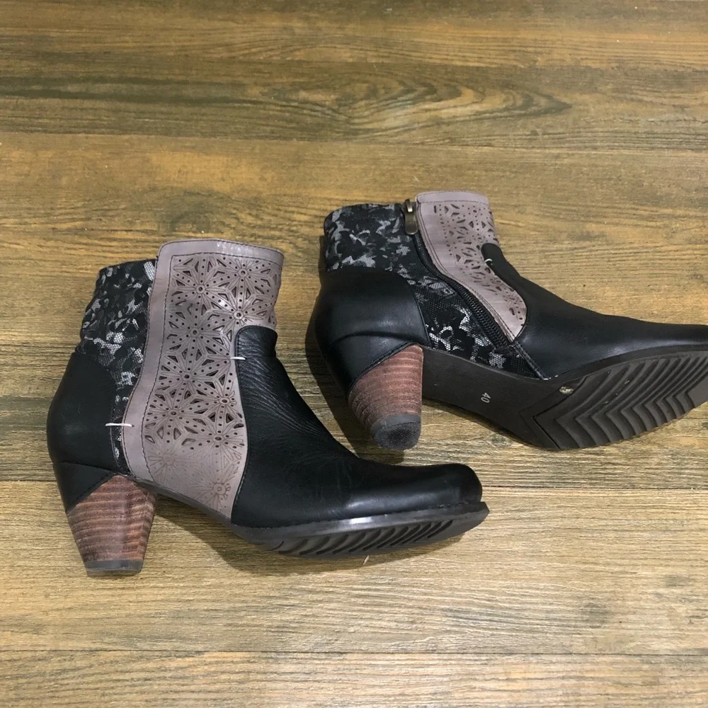 L’Artiste Black Mixed Print‎ Leather Booties Sz. 40
